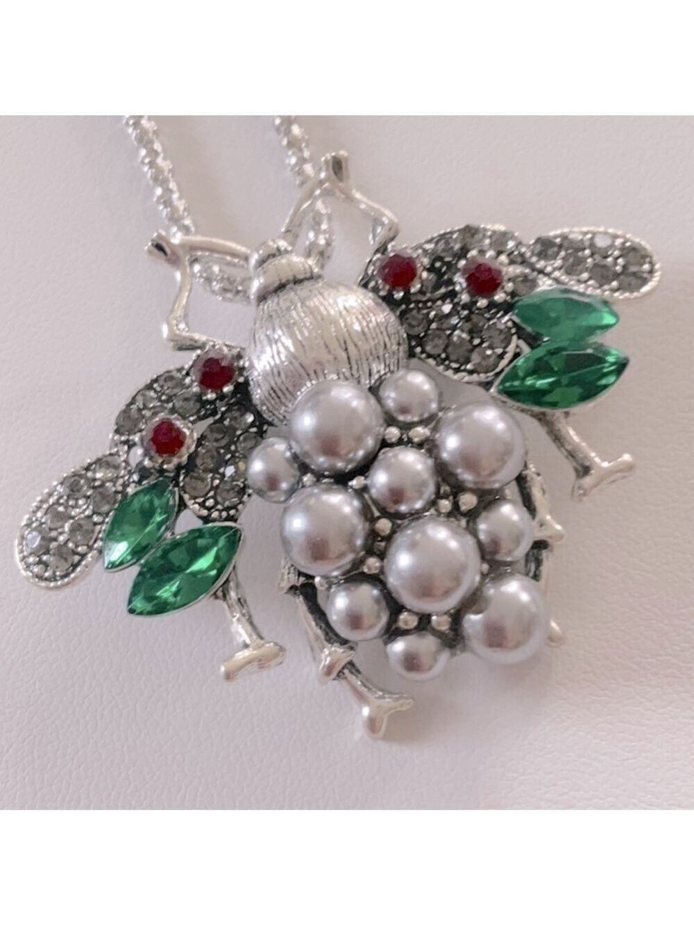 Betsey Johnson Silver Bee Bug Brooch Necklace